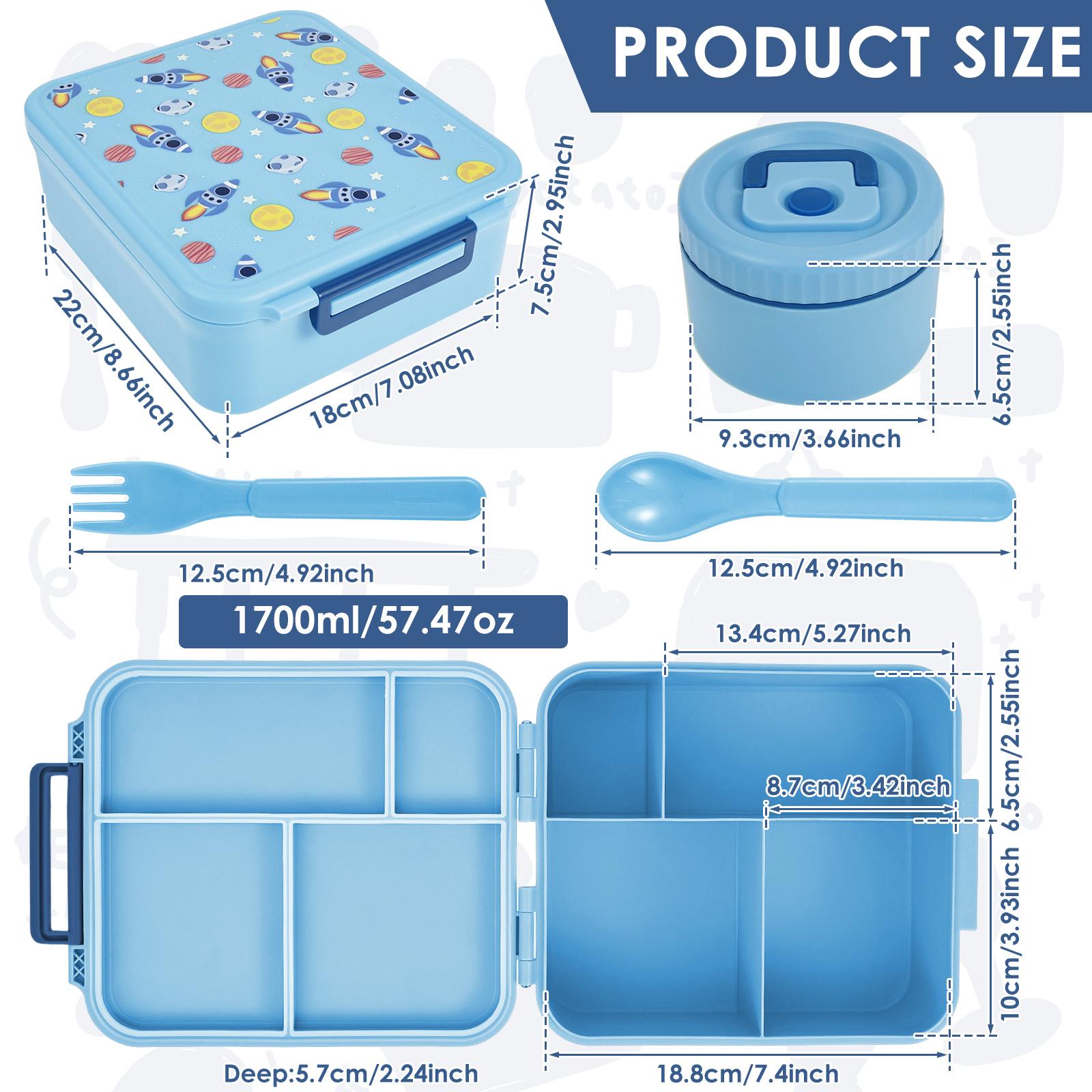 

Large capacity compartment sealed food container with insulated soup bowl and fork spoon suitable office workers and students синий