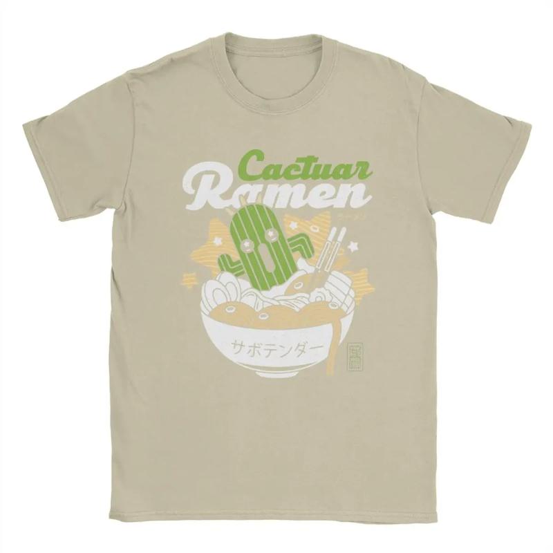 Cool Cactuar Ramen Final Fantasy T-Shirts for Men Crewneck Cotton T Shirts Short Sleeve Tee Shirt Unique Tops