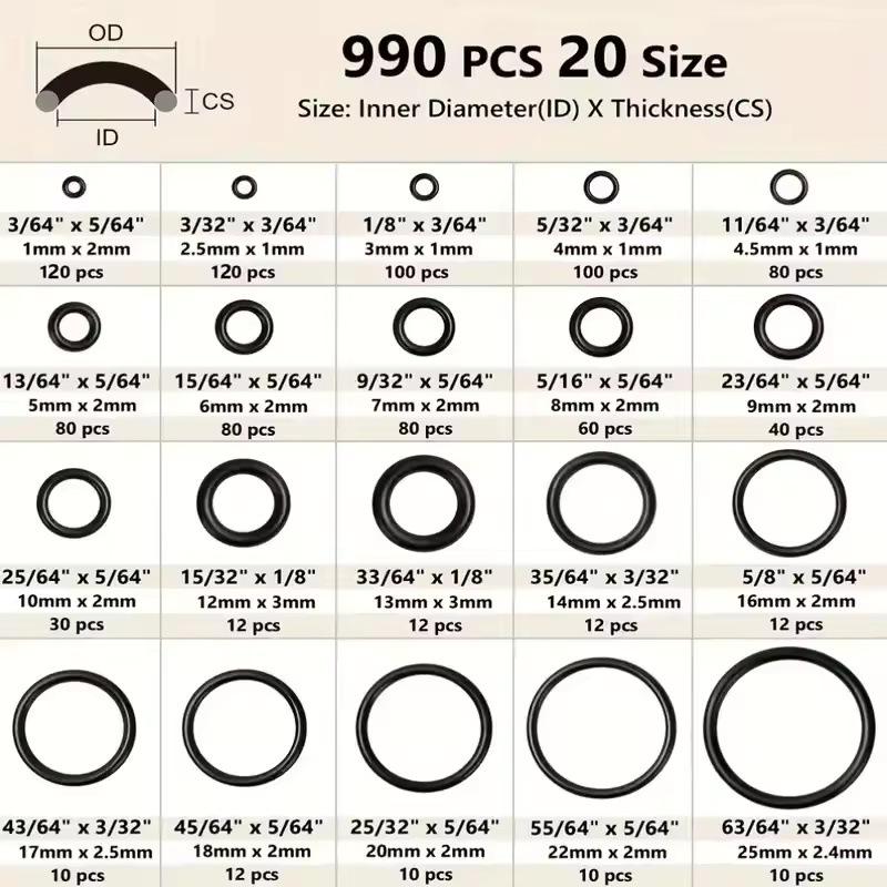 990pcs Nitrile Rubber Gaskets - Ideal for High-Pressure Cleaners, Pipelines, Sealing Tasks