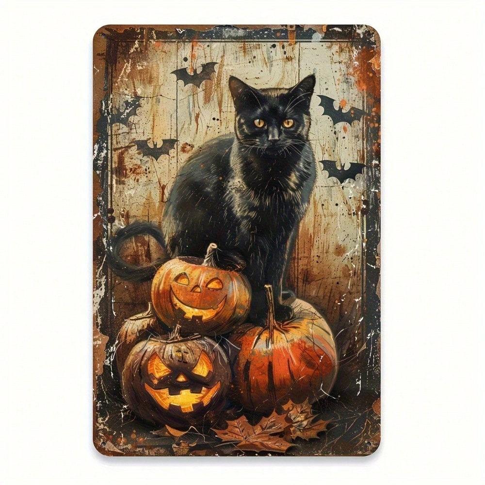Vintage Halloween Ghost Pumpkin Cat Metal Tin Sign Retro Home Decor