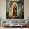 "Virgin Mary with Floral Accents Artwork" Patterned Tapestry Decorative Wall Hanging, Home Bedroom Living Room Decor