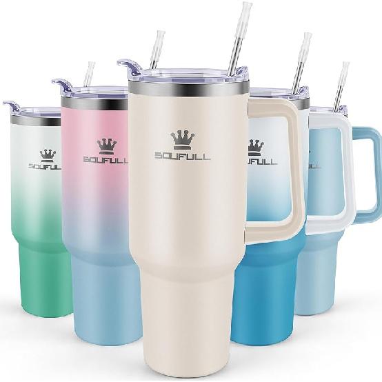 40 Oz Tumbler with Handle and Straw Lid, 100% Leak-proof Travel Coffee Mug, Stainless Steel Insulated Cup For Beverages, Keeps Cold for 34Hrs or Hot