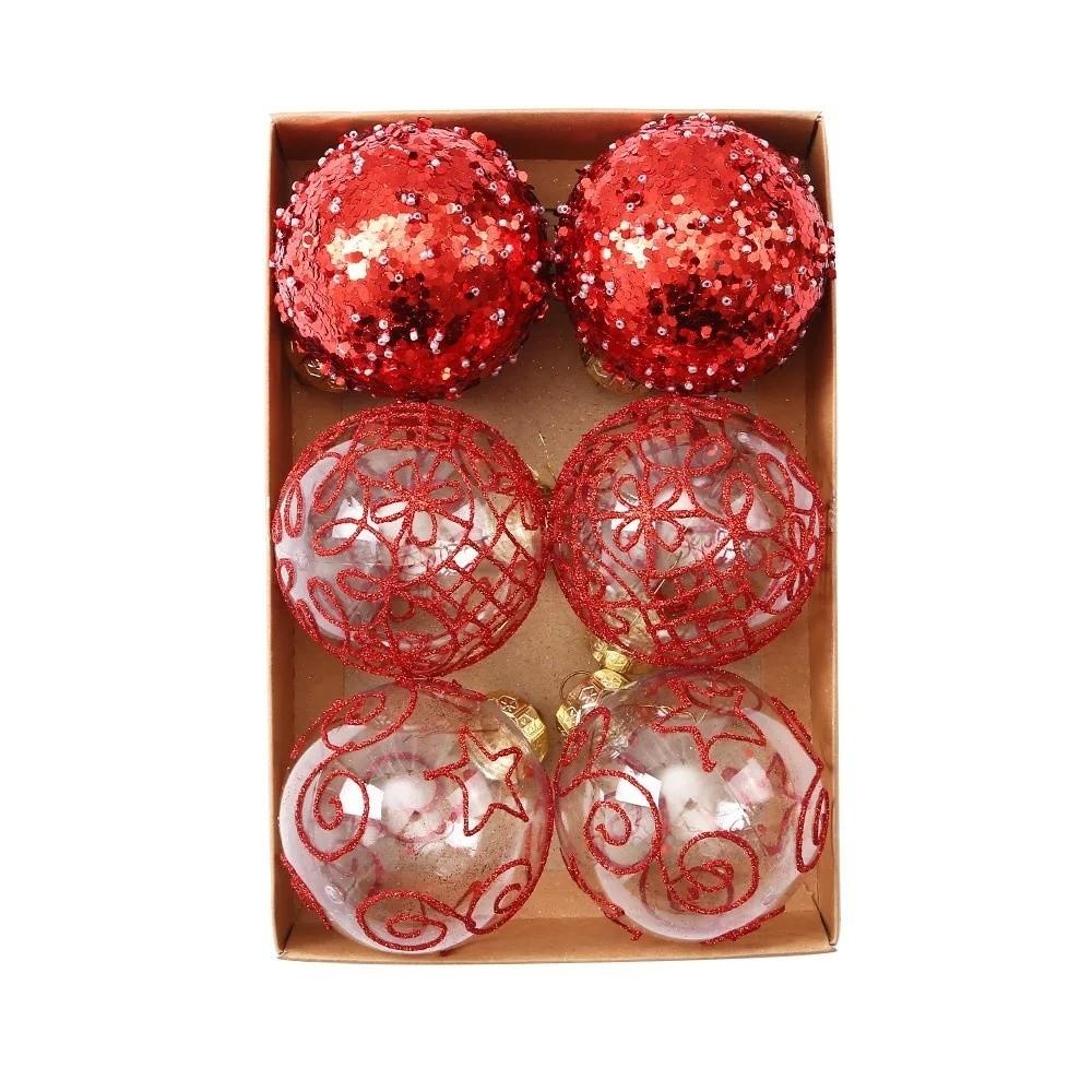 6PCS High-quality Plastic Christmas Ball Set Gillter Suspensable Xmas Ornament Ball 8cm Painted Xmas Baubles Storefront