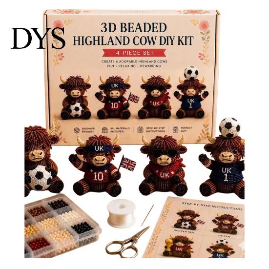 Sammlerstück Perlenkunst 3D Perlen Hochlandkuh Bausatz für Erwachsene, Kleine Tiere, DIY-Bausatz, Bastelset Perlenstickerei-Sets, 4 Niedliche Designs Thematisch