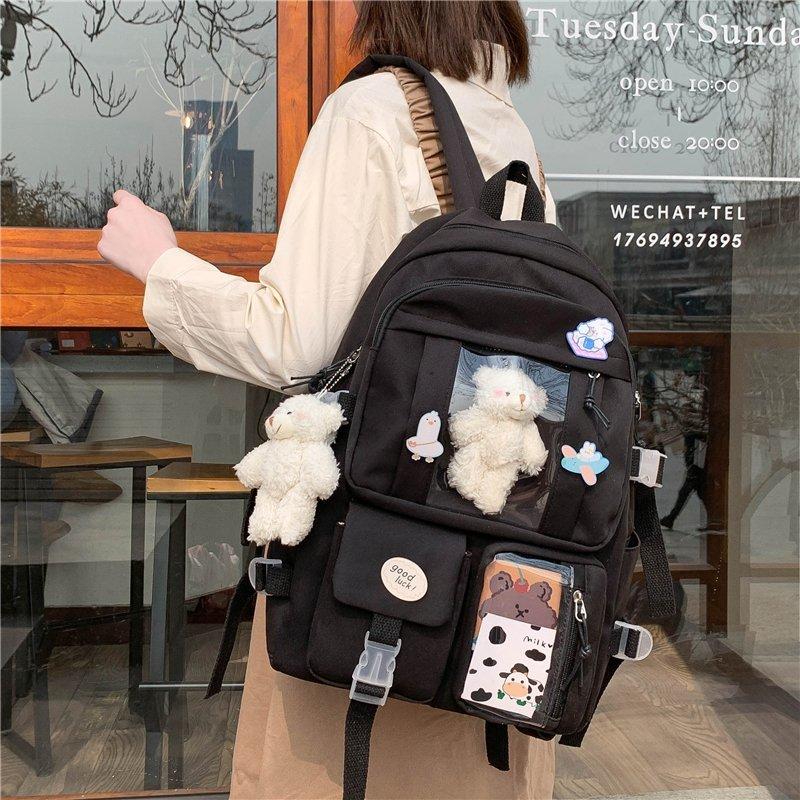 Japansk High School Jenter Ryggsekk Skolevesker for Tenåringsjenter Flere Lommer Ny Kawaii Ryggsekk Kvinner Harajuku Søt Mochila
