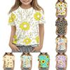 Girls Floral Print Short Sleeve T Shirt Casual Loose Fit Crew Neck Top Lightweight Comfortable Summer Tee for Kids