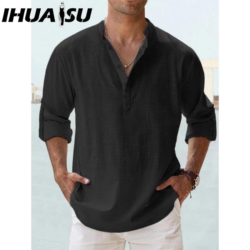 IHUASU Baumwolle Langarm T-Shirt Herrenmode Lockeres Shirt Bedrucktes Mitfühlendes Shirt