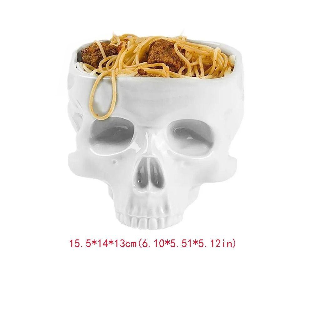 Pasta Bowl Human Skull Bowl Ornaments Tableware Ceramic Handicrafts Halloween Food Serving Bowls Dish Skull Head