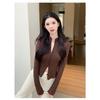 Women S Stand Collar Double Zip Knit Jacket Slim Fit Short Long Sleeve Top