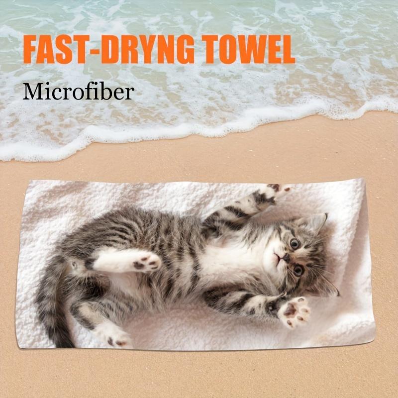 Cute Tabby Kitten Beach Towel 2D Oversized Quick Dry Sand Free Towel for Beach Pool Swimming Travel Soft Absorbent Towel Gift