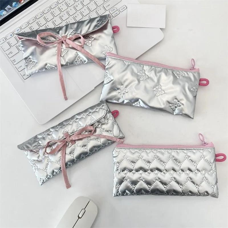 Multifunctional PU Leather Pen Bag Large Capacity Bowknot Printing Pen Pouch Student Pencil Case Stationery Storage Organizer