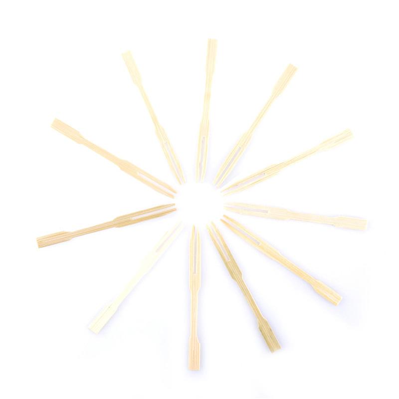 50 Pcs Pure Bamboo Disposable Wooden Fruit Fork Dessert Cocktail Fork Set Party Home Household Decor Tableware Supplies