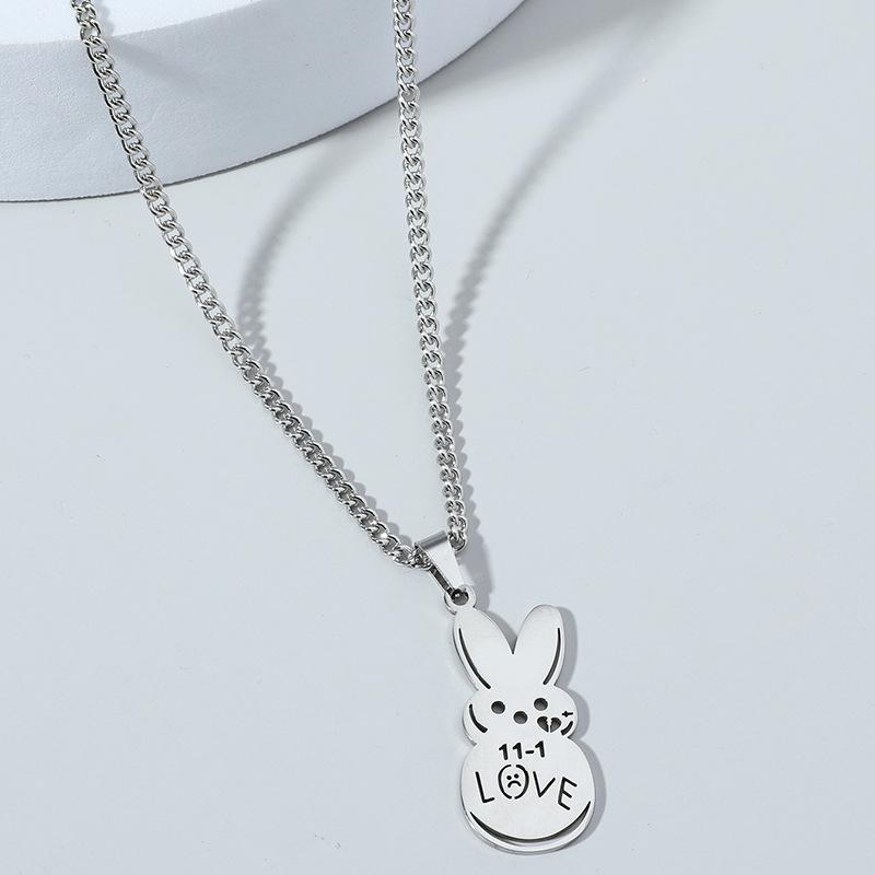 European and American Simple Cartoon Stainless Steel LOVE Rabbit Necklace Men's and Women's Fashion Personalized Collarbone Chain Jewelry