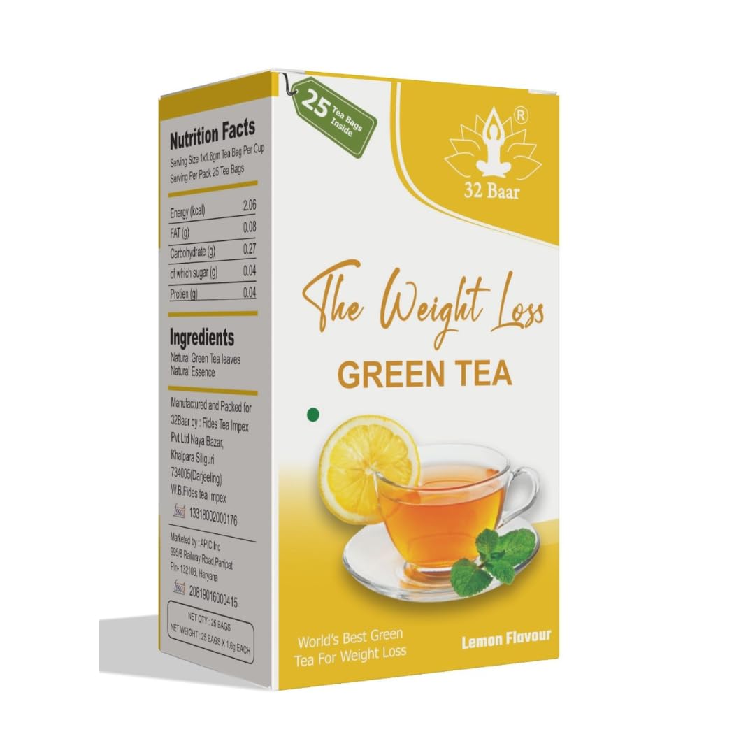 32 Baar Lemon Tea Bag | Herbal Infusion Green Tea | Relaxing & Refreshing | Perfect for Stress Relief & Immunity Boost | All-Natural Ingred