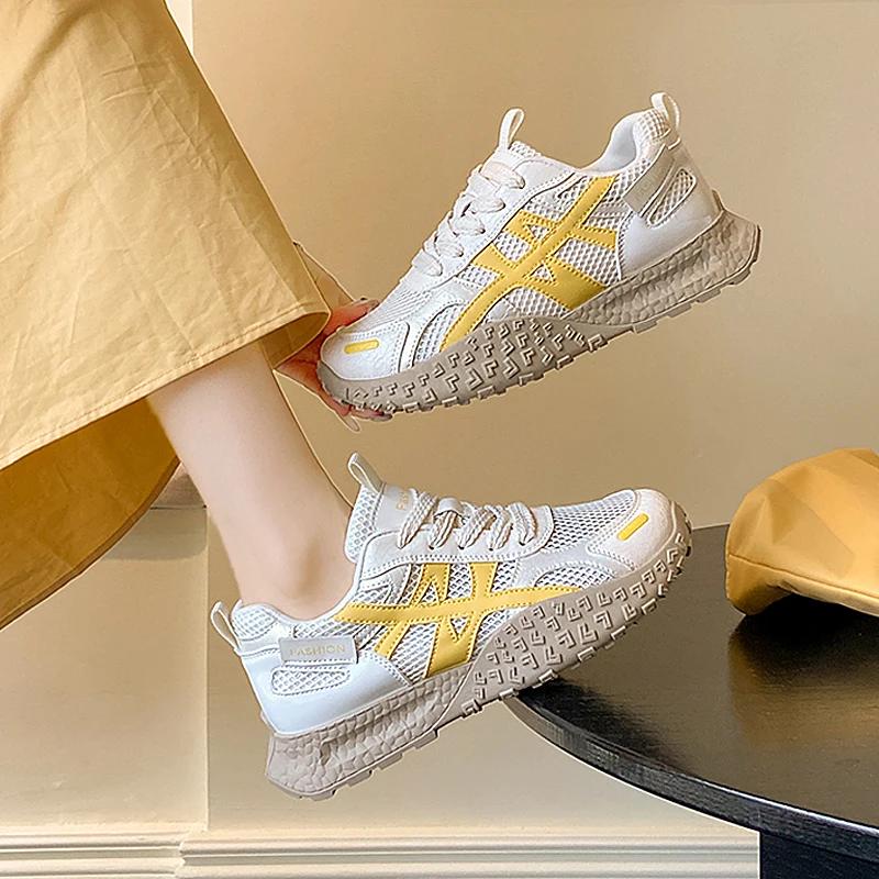 

Casual Breathable Mesh Upgraded Thick Bottom Heightening Commuting Summer New Fashion Sports Shoes Women s Comfortable Sneakers 35 бежевий