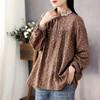 Top taglie asiatiche autunno artistico cotone lino camicetta vintage stampa floreale bottoni top casual pizzo patchwork colletto manica lunga camicia top per le donne