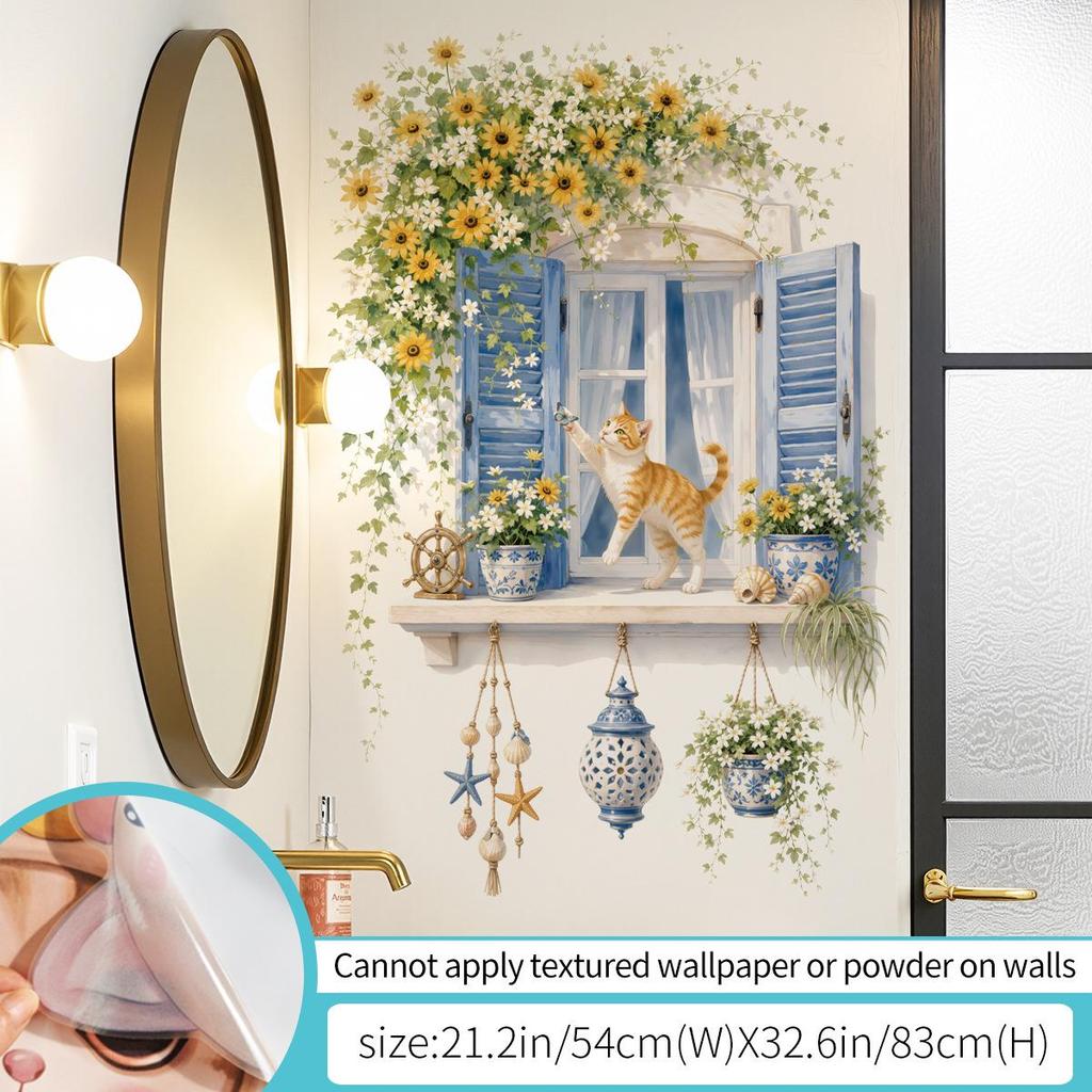 Window Sill Flower & Vine Wall Sticker: Potted Plant & Hanging Basket Decoration