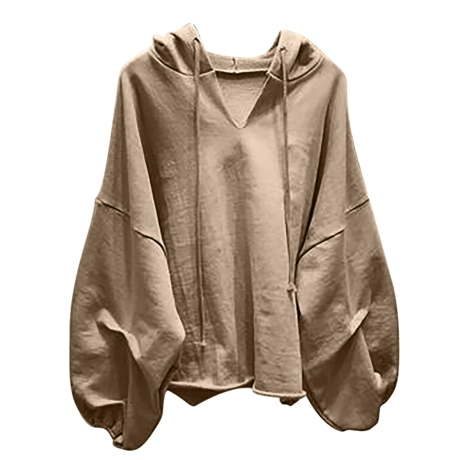 

Женский модный повседневный однотонный свитшот с V-образным вырезом, капюшоном и длинными рукавами свободного кроя XL хаки