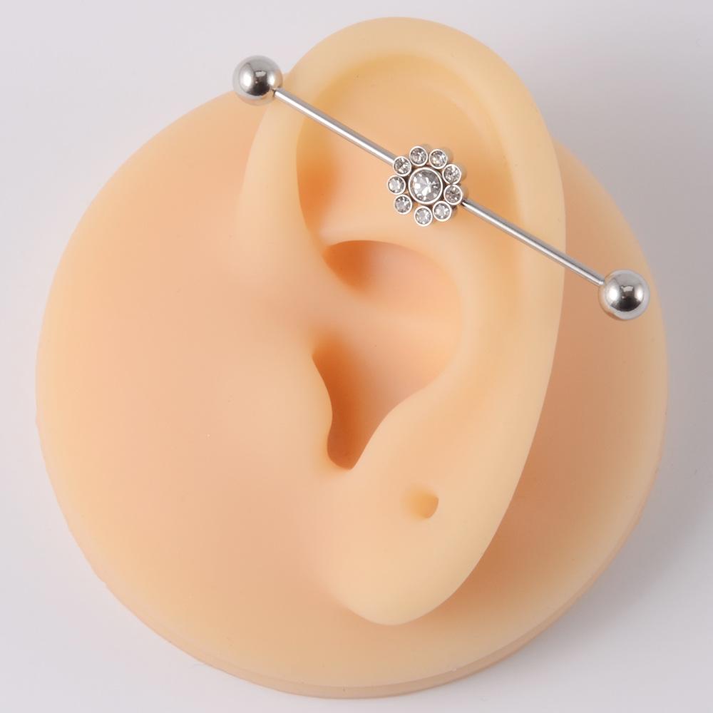 YW Industrielle Barbell Ohrringe Piercing Schmuck Chirurgischer Edelstahl Scaffold Piercings CZ Bar für Damen Herren