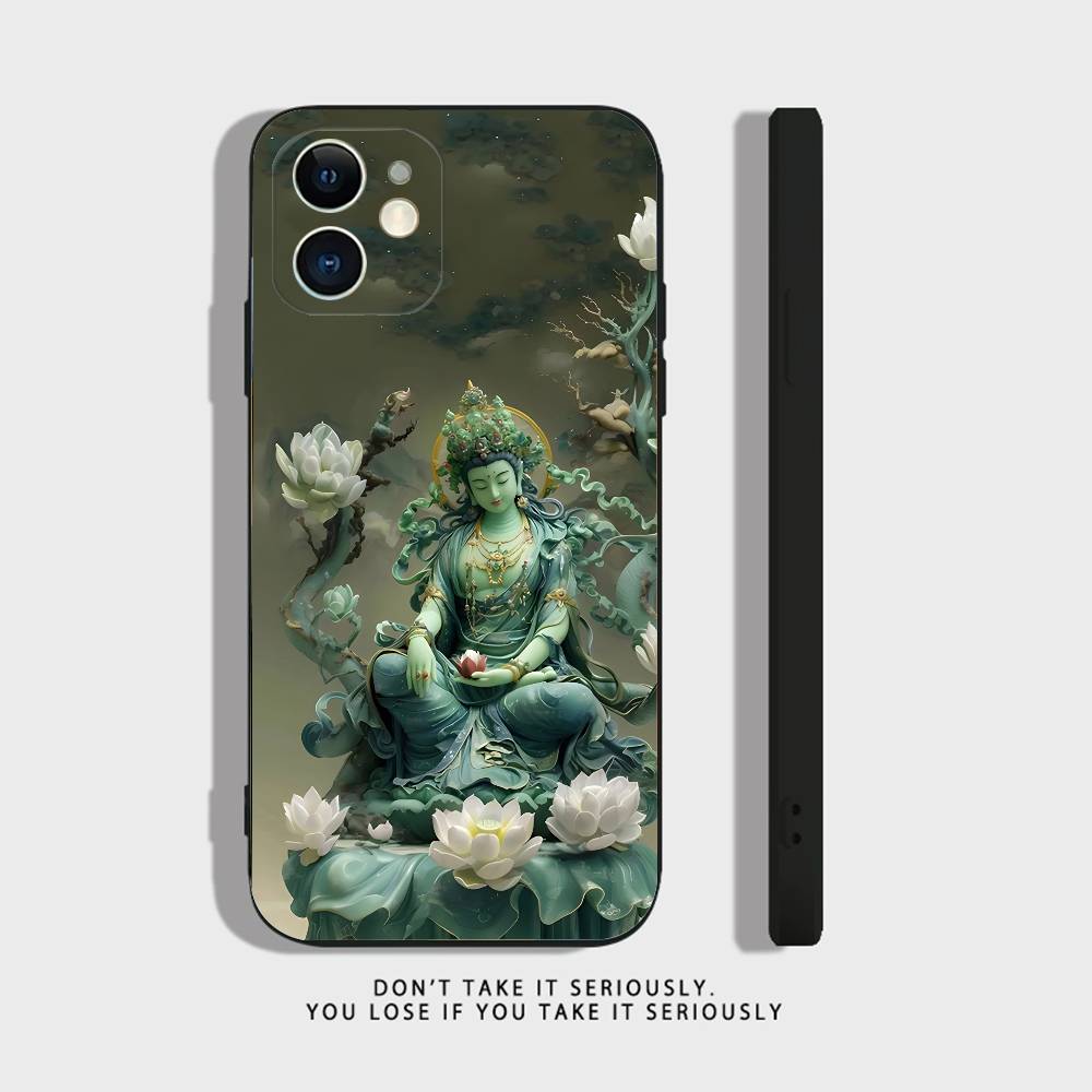 Chinese Buddhist Traditional Guanyin Phone Case For iPhone 17,16,15,14,13,12,11,X,XR,XS,Plus,Mini,Pro,Max Black Shockproof Cover