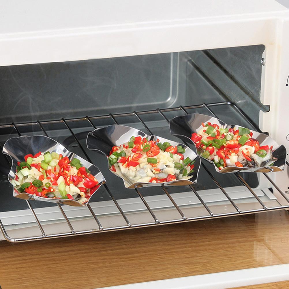 Oyster Dish Unique Sauce Dishes Stainless Steel Shells Dipping Bowls Reusable Seasoning Trays Food Serving Dinner Plate