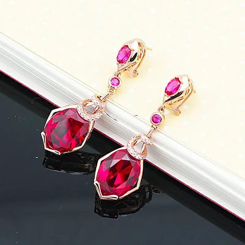 Sparkling Luxury Palace Style Ruby Earrings for Women Copper Plating Rose Gold Red Zircon Wedding Engagement Zircon Gift