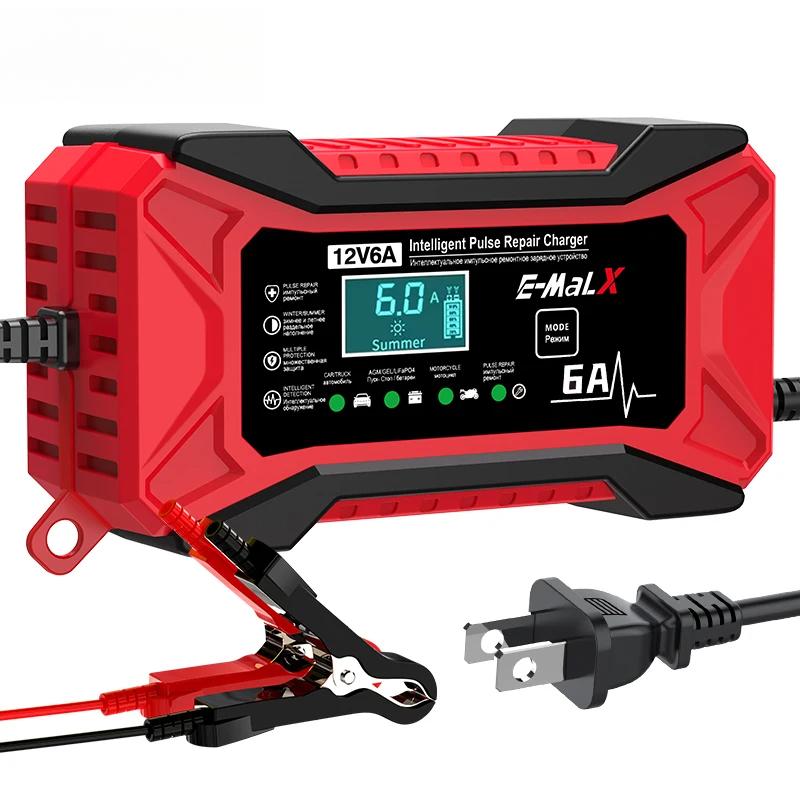 

12 В 6 А автомобильное зарядное устройство для аккумуляторов Импульсный ремонт LiFePO4 14,6 В Smart Fast Charge AGM Deep Cycle GEL свинцово-кислотное зарядное устройство для автомобилей, мотоциклов US Plug красный