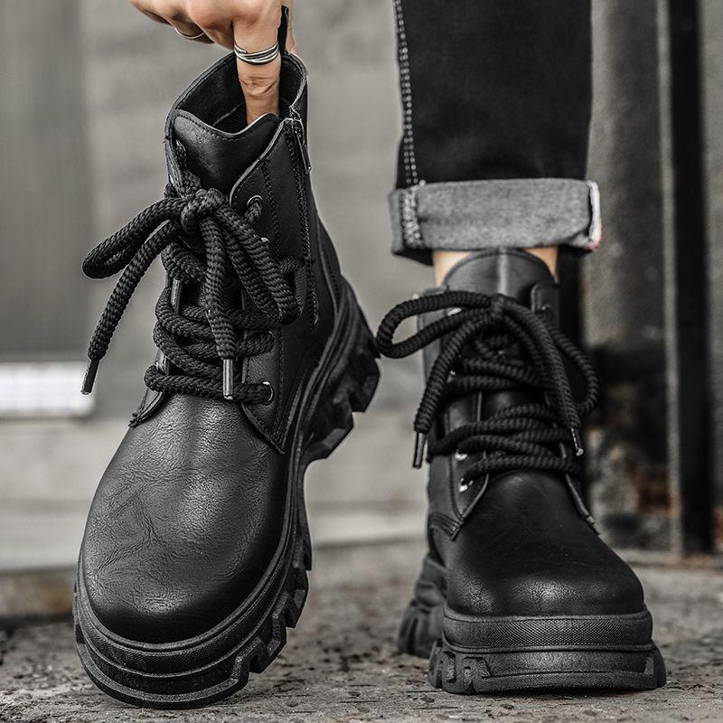 Platform Leather Shoes for Men Round Toe Brown Thick Sole Man Casual Boots Designer Elegant Classic Original on Sale Legitimate 39 5198₽