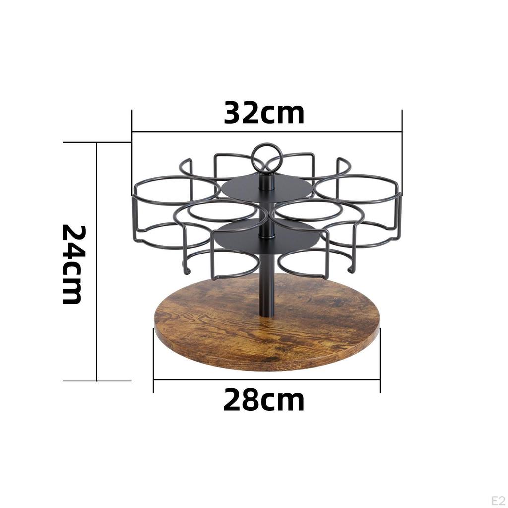 Cup Holder Rack with Wood Base Countertop Handle Metal Kitchen Organizer for Coffee Lovers,
