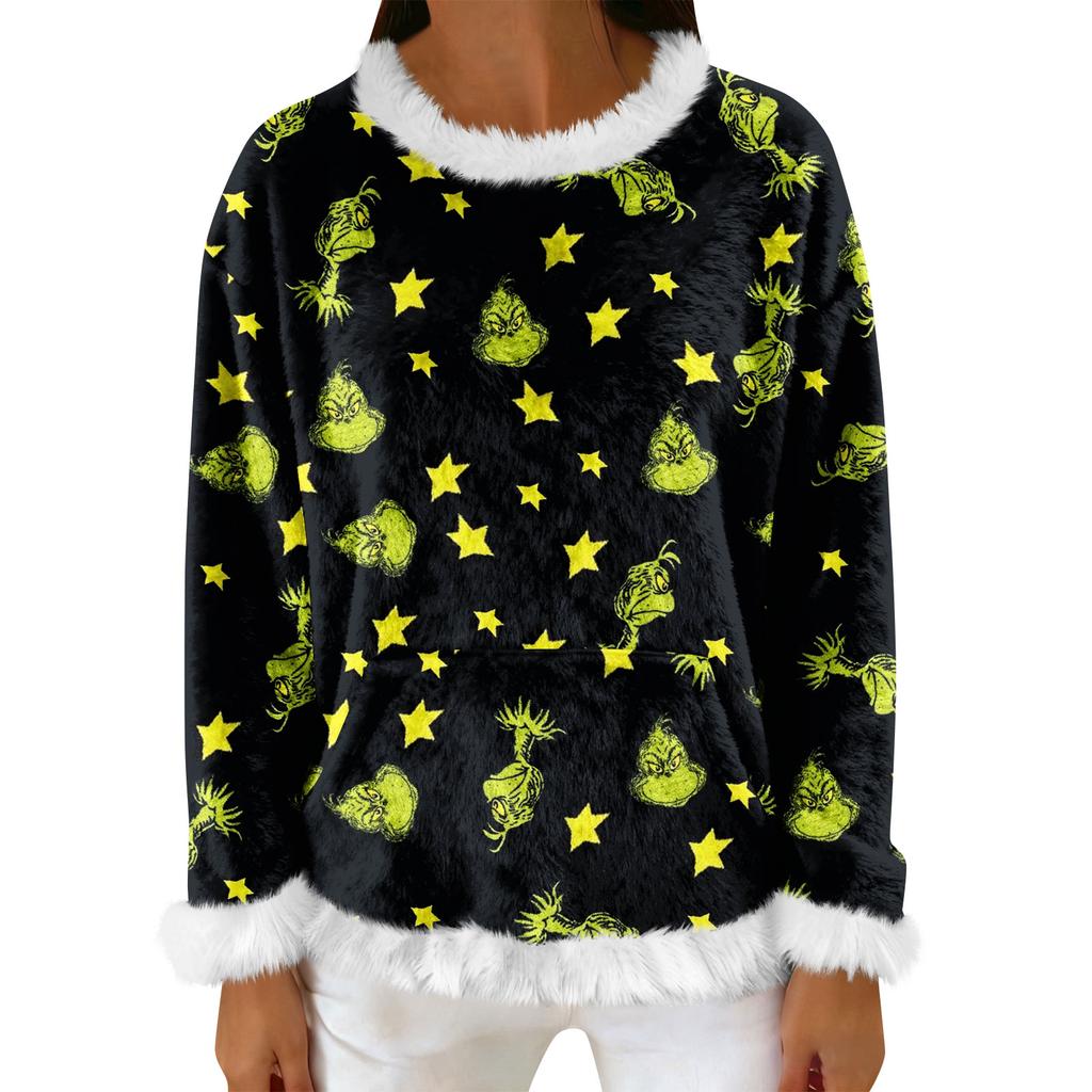 Women's Casual Fleece Sweatshirt  Long-Sleeve Round  Neck Casual Comfortable Loose-Fit Lightweight Women's Flannel Sweatshirt