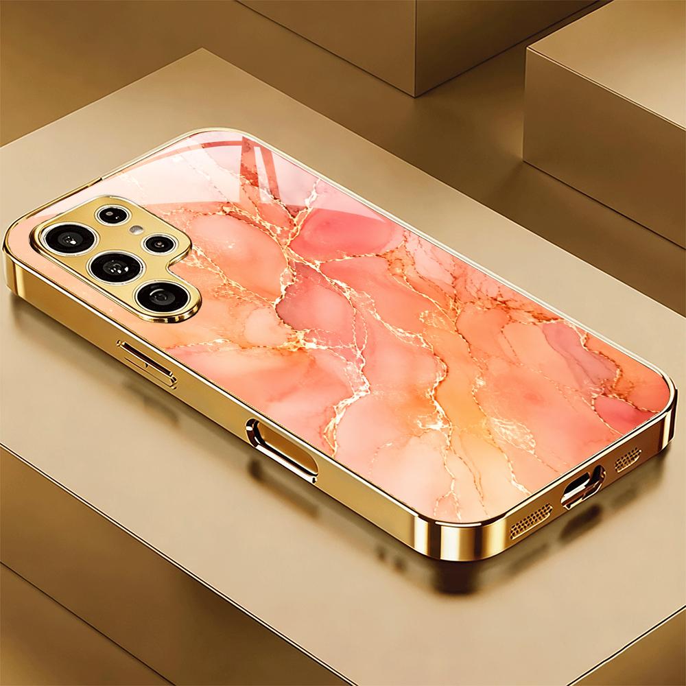 Marble Fluid Texture Tempered Glass Phone Case For Samsung Galaxy S26 S25 S24 S23 S22 Ultra Absorption Anti Drop Back Shell