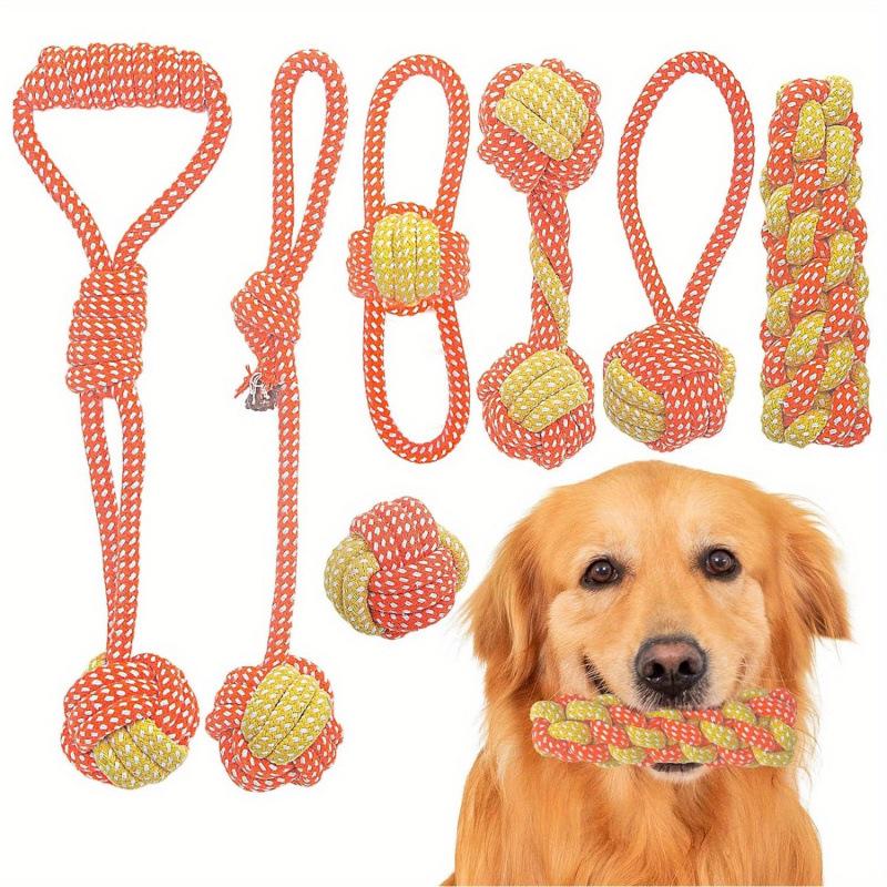 2025 Dog Chew Rope Toy – Tough Tug-of-War Puppy Grinding Rope 7 Pack оранжевый