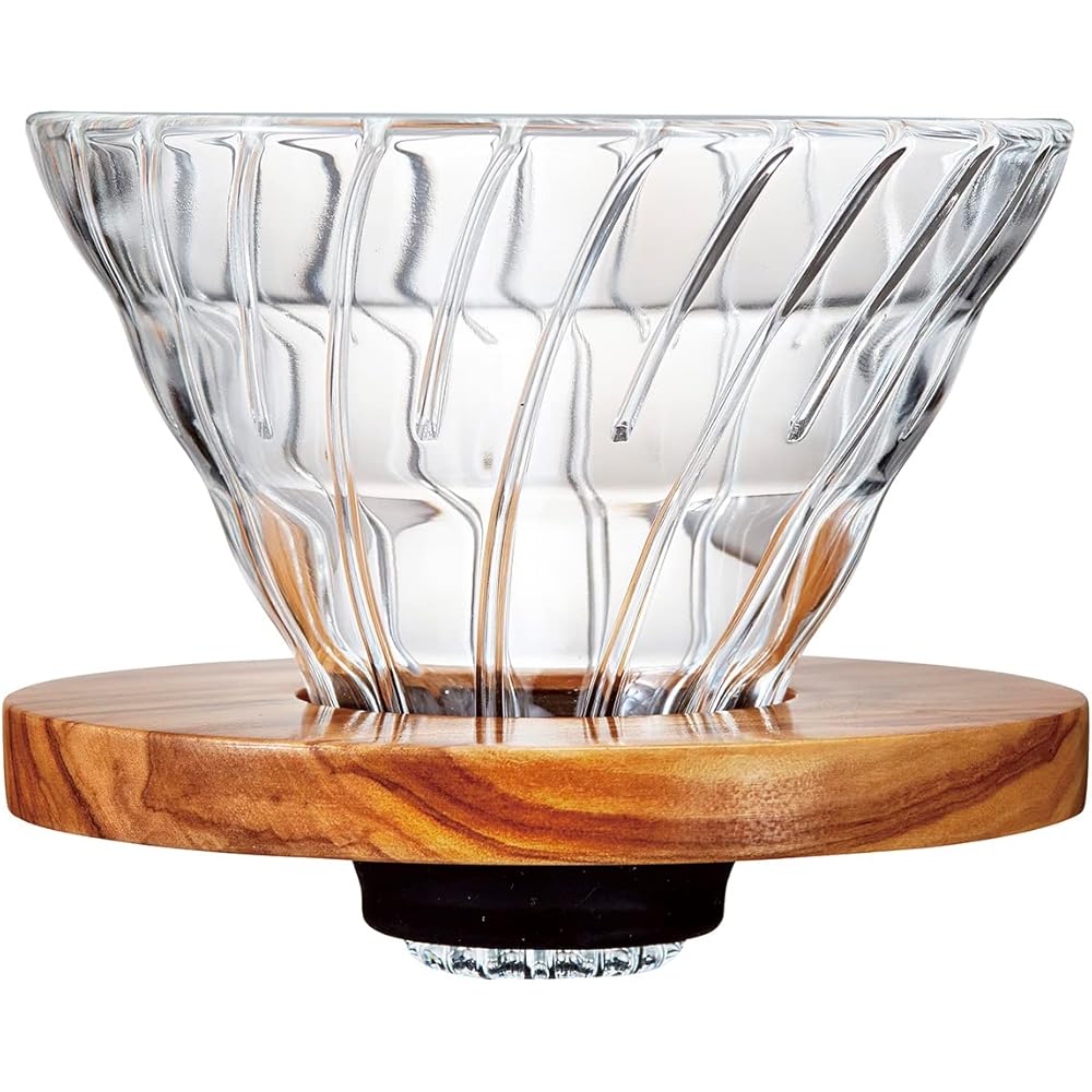 HARIO V60 Жаропрочная стеклянная кофеварка-дриппер с отделкой из оливкового дерева (02) на 1-4 чашки (VDGR-02-OV)