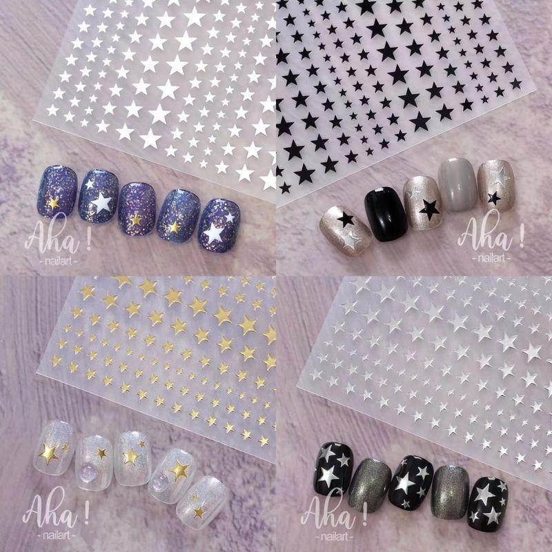 

Mini Four-Angle Star Bronzing Black and White Small Size Nail Sticker [Four-piece Combination]-aha Five Stars