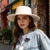 Vintage Photoshoot Prop Wide Brim Wool Felt Hat for Women, Flat Top Fedora Woolen Accessories Autumn with Faux Pearl Trim, Elegant Winter Cap Fashion