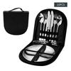 Camping Edelstahl Set von 10 Stück, Enthält Teller, Steakmesser, Gabel und Löffel