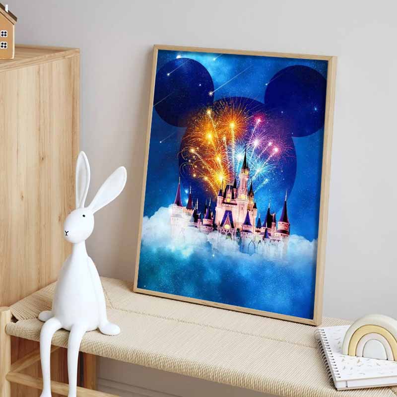 Disney Diamond Painting Castle Mickey Mouse Starry Sky Fireworks Art Painting Cute DIY Rhinestone Mosaic Cross Stitch Kit, Embroidery Gift, Home Decor