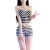 Korean vacation Want sweet striped swimsuit female sexy split blouse high waist to cover belly and show thin sunscreen swimsuit