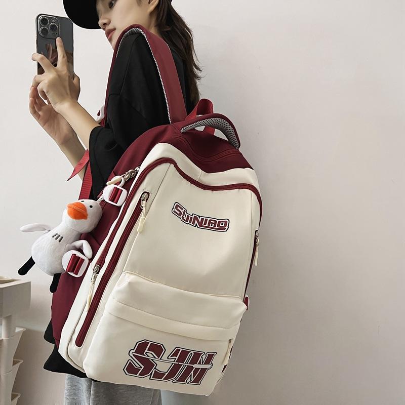 

College style, letter sports style, student schoolbag color matching, Korean version of large-capacity backpack