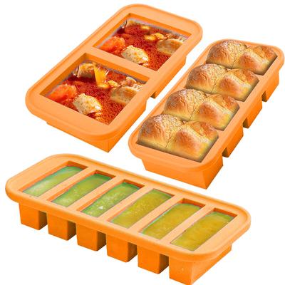 2/4/6 Fächer Silikon-Gefrierformen mit Deckel Einfacher Mahlzeit-Vorbereitungsbehälter Silikon-Gefriertabletts mit Deckel für Lebensmittel, Suppe, Desserts