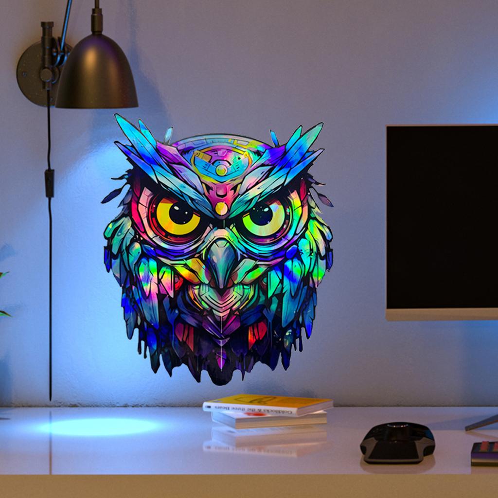 Ls13501 Laser Material Gradual Change Color Owl Wall Sticker Viewing Angle Different Pattern Color