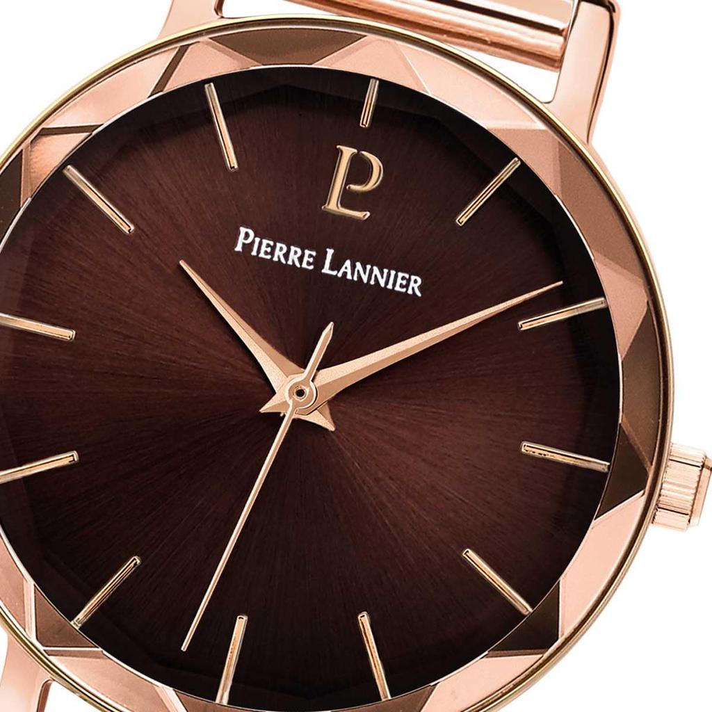 Pierre Lannier Relógio Coleção Múltipla Vidro Lapidado Pulseira de Metal Importado [Pierre Lannier] Feminino [Produto Regular] (Castanho)