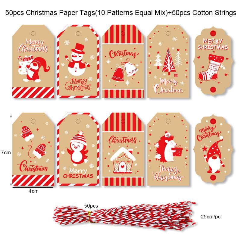 50Pcs Christmas Brown Kraft Paper Gift Tags with Jute And Baker Rope for DIY Xmas Holiday Present Wrap Stamp Navidad Decoration