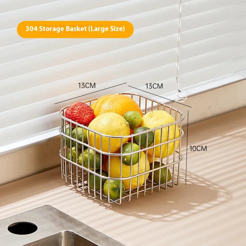Coș de Scurgere din Oțel Inoxidabil 304 Coș de Depozitare de Uz Casnic pentru Bucătărie Pătrat Coș pentru Fructe și Legume Coș de Depozitare pentru Cosmetice