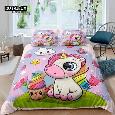 Home Living Luxury 3D Cartoon Unicorn Bedding Set Star Duvet Cover Pillowcase Queen and King EUUSAUUK Size Comforter Bedding