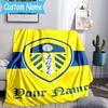 Custom Name Leeds United Crest Design Flannel Blanket, Use for Birthday/Holiday Gift, Soft Blanket for Sofa/Bed/Camping/Office, Home Decor