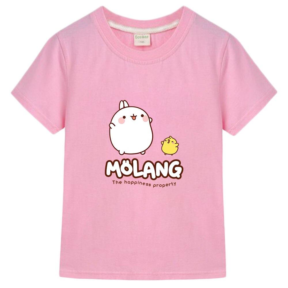 

Детская летняя одежда, футболка для девочек, футболки Molang и Piupiu, детская одежда с милым кроликом и принтом, футболка с рисунком для мальчиков, топ из 100% хлопка 150 розовый