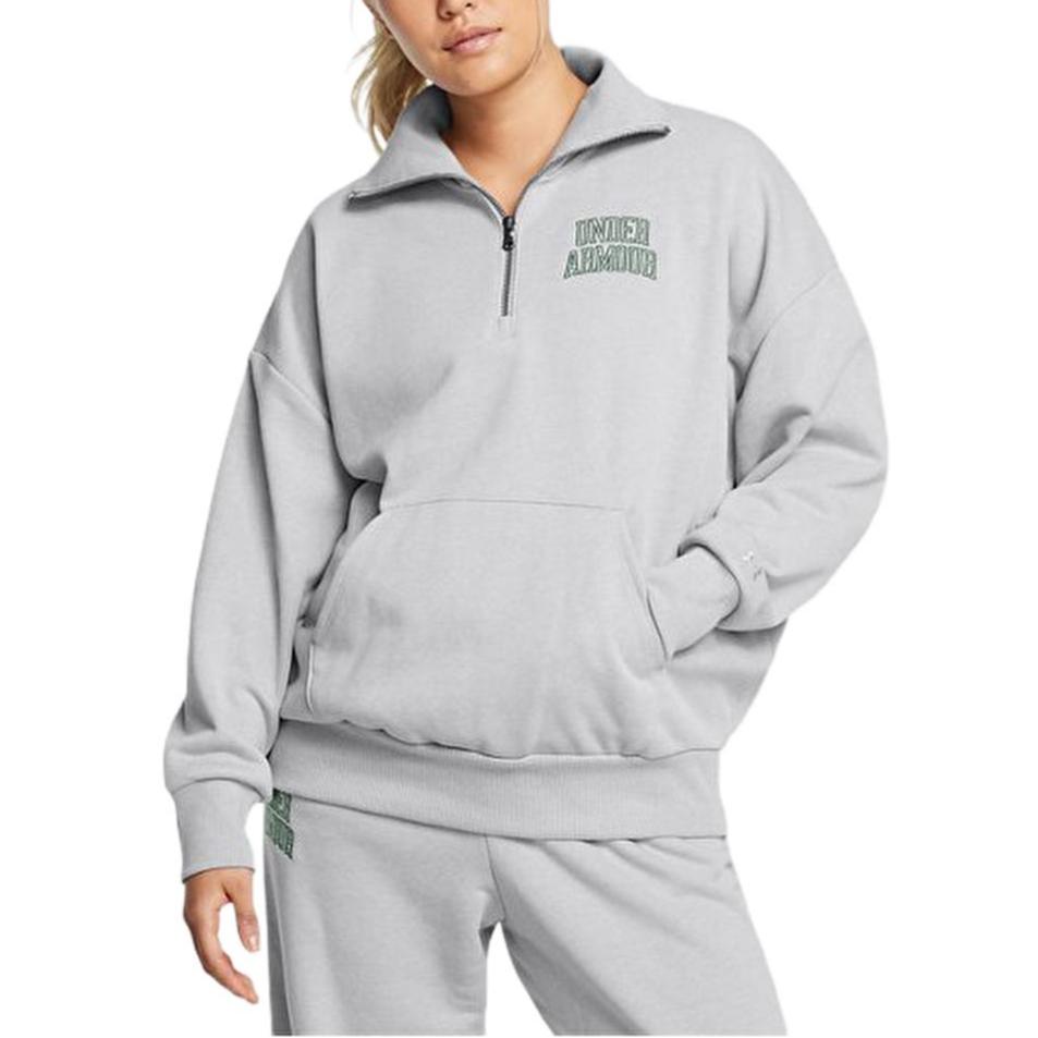 Under Armour Felpa da donna casual semplice con mezza zip e collo alto a maniche lunghe grigia 1386495-011