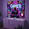 VIKAMA Trendy Gamer Tapestry Neon Esports Player Mural Living Room Feature Wall Gaming Decor Street Style Music Party