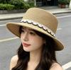 Xiaoxiangfeng Lace Ribbon Flat Top Hat Women's Summer Sun Protection Straw Hat Seaside Vacation Visor Beach Hat Tide Top Hat